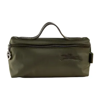 LONGCHAMP Le Pliage Green Canvas With Leather Canvas Bag Clutches Small Size Women's Forest Color