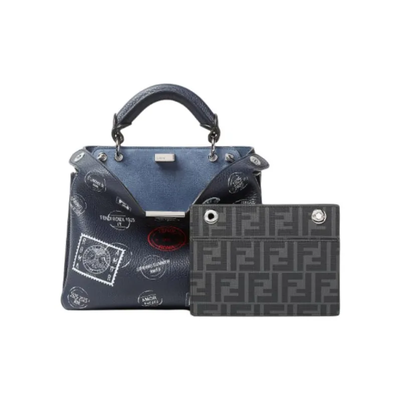 FENDI Peekaboo Leather One Shoulder Handbag Trumpets Women's Midnight Blue-1