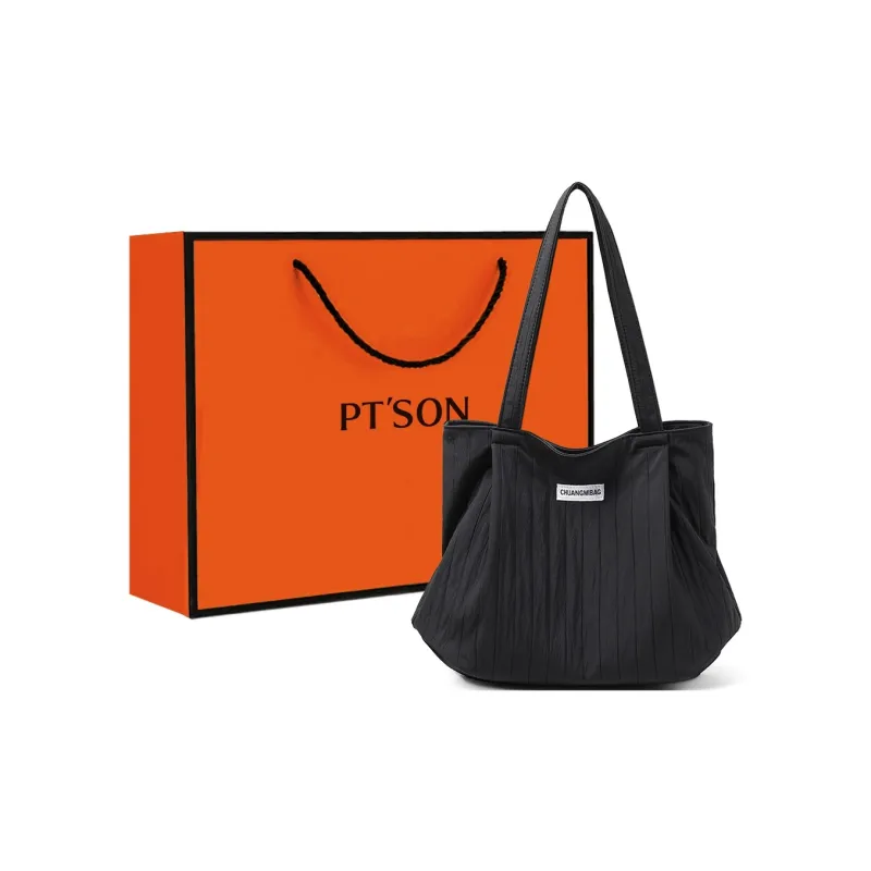 PT'SON Fabric Tote Handbag, Shoulder Bag Regular Women's Ecru/Black-8