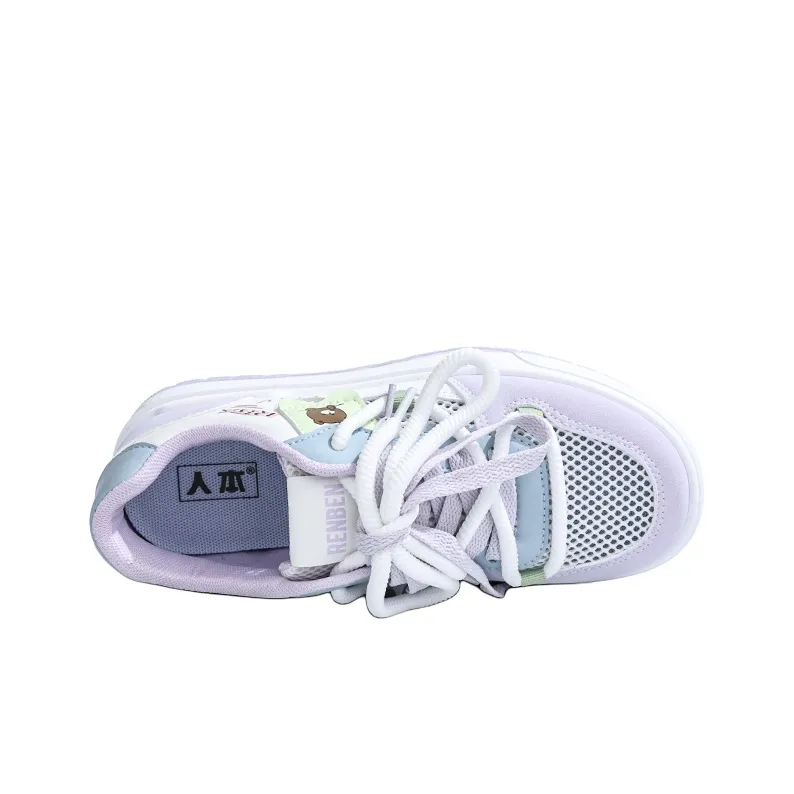 RENBEN Lightweight And Breathable Low Top Skateboard Shoes Women's White Purple-4