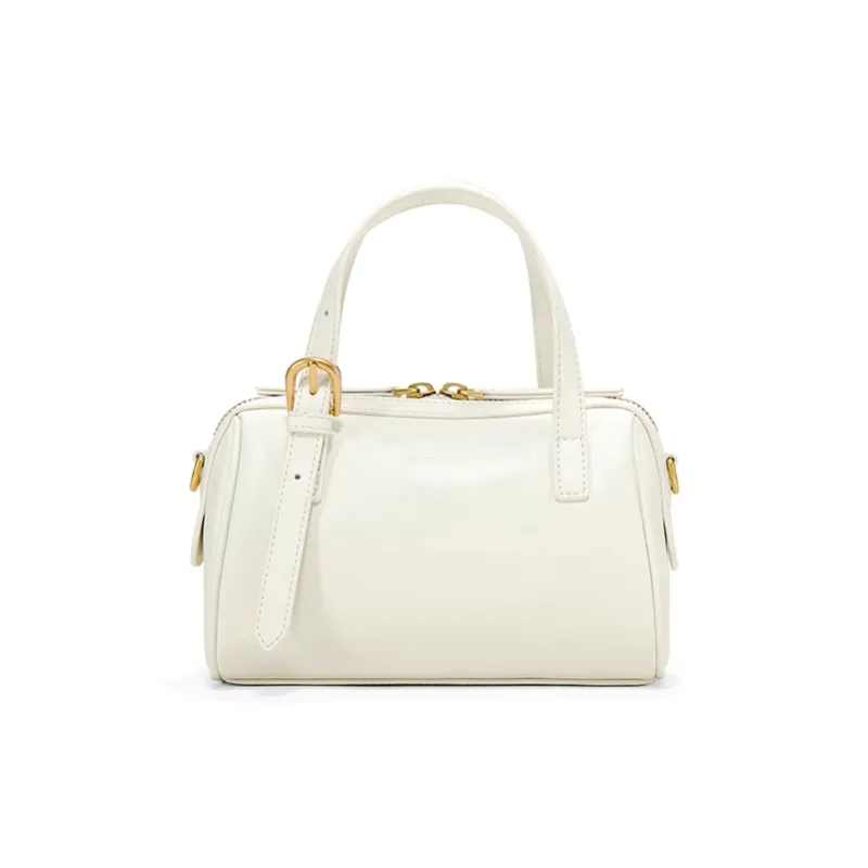 Simedin Cow Leather Crossbody Handbag Trumpets Women's Deep Black/Pearl White/Cherry Blossom Pink-5
