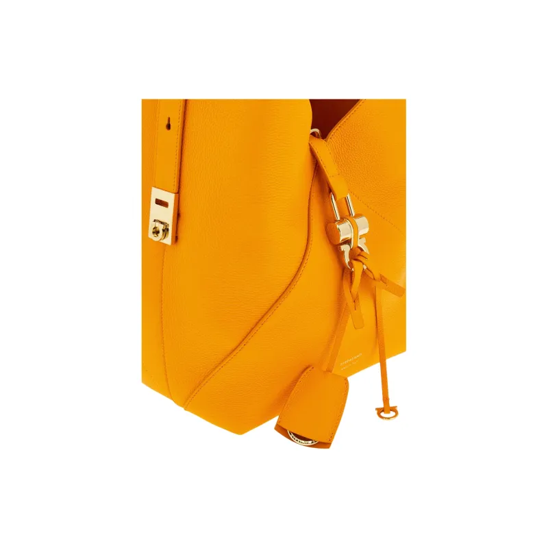 FERRAGAMO Hammered Texture Calfskin Crescent Bag Shoulder Bag Medium Size Women's Ginger Yellow-4