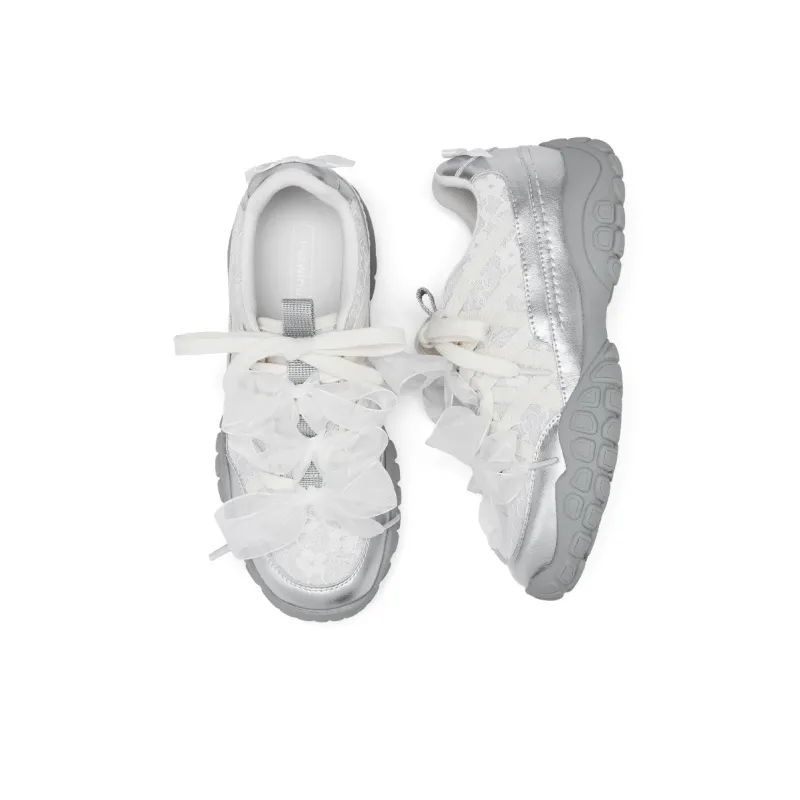 Hotwind Jogging Shoes Height Increasing Low Top Casual Shoes Women's Beige Silver-2