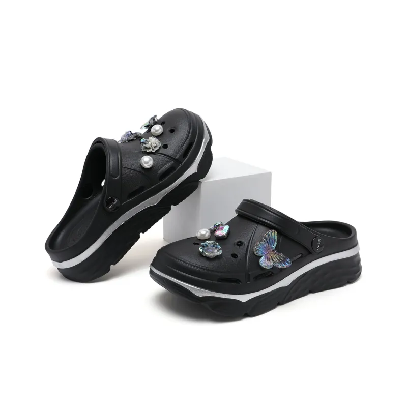 JOSINY Summer Trendy Fashion, Cute DIY Slip on, Outdoor Beach Shoes Clogs Women's Black-2