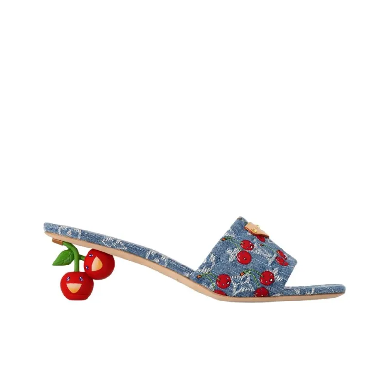 Takashi Murakami x LOUIS VUITTON Lily Abrasion Resistant Slide Slippers 5.5cm Women's Blue-1