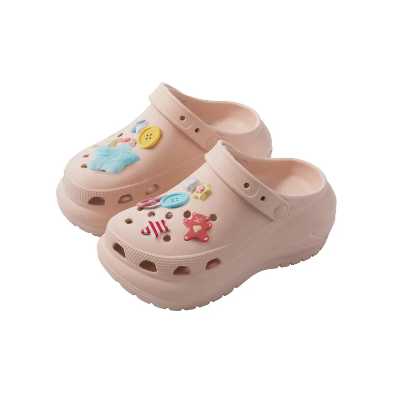 Warm Edge Fashion Closed Toe Slippers For Women's Summer Girlish Thick Sole Height Increasing Cartoon Cute Clogs Office-7