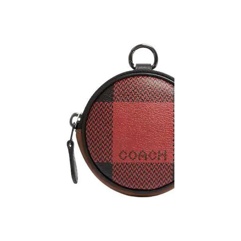 COACH Coated Canvas With Smooth Calfskin Wallet Coin Purse Mini Unisex Black/Red Brown-1