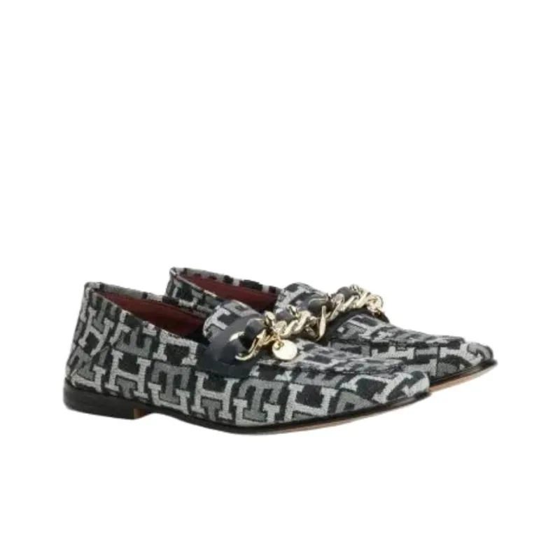 Tommy Hilfiger TH Monogram Loafers 1.8cm Women's Black-1