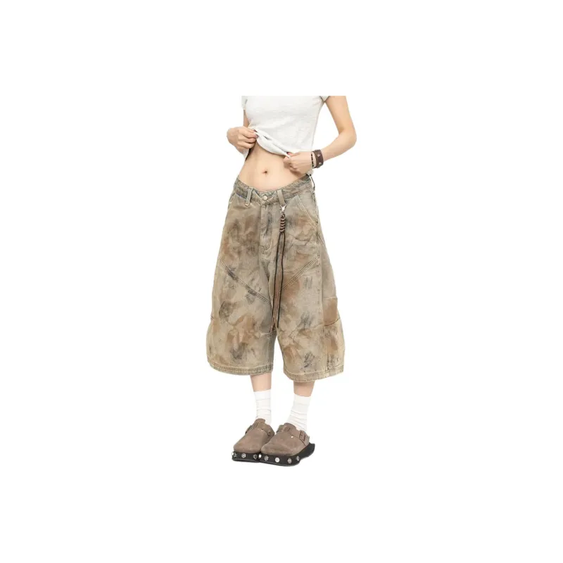 YEARNED Denim Shorts Women's Yellow Mud-0