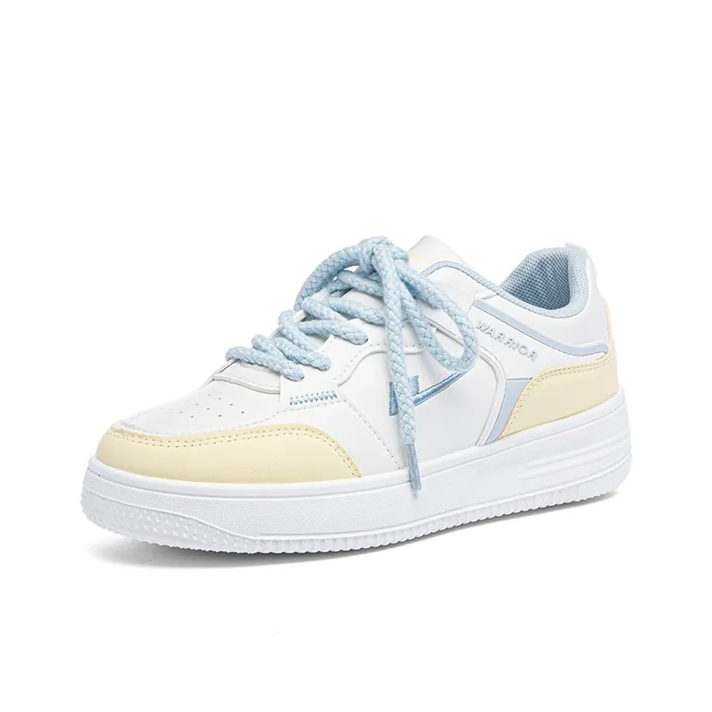 Warrior Anti Slip Wear Resistant Low Top Skateboard Shoes Women's White Yellow Blue-1