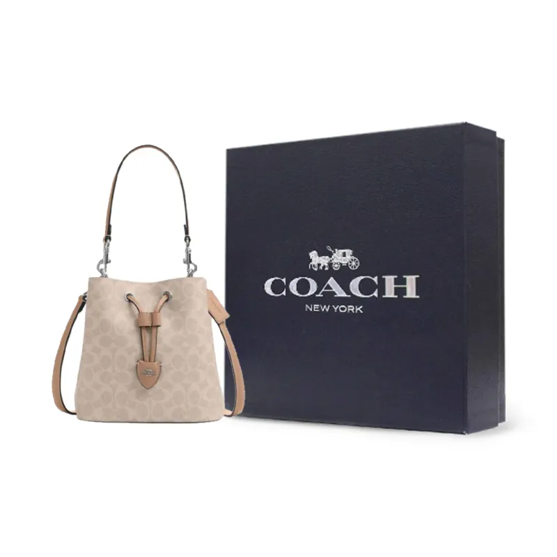 COACH Rowan Artificial Leather Bucket Bag Handbag Trumpets Women's Sand Yellow & Taupe-5