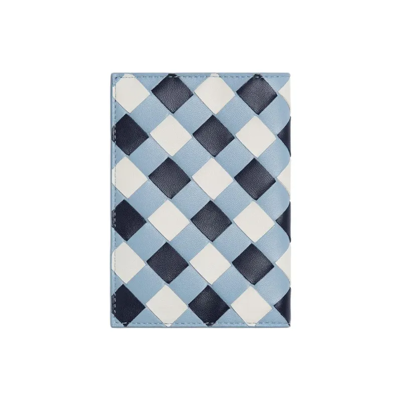 Bottega Veneta Intrecciato Cow Leather Passport Holder Women's Dark Blue & Ice Blue & White-1