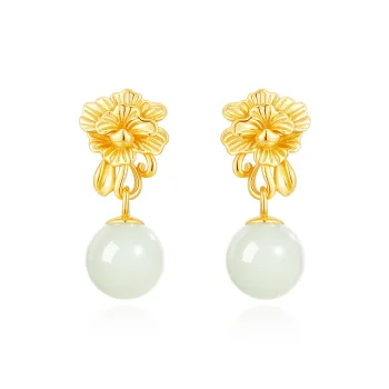 Central Fashion Hetian Jade Earrings Pale Greenish White Jade Women's