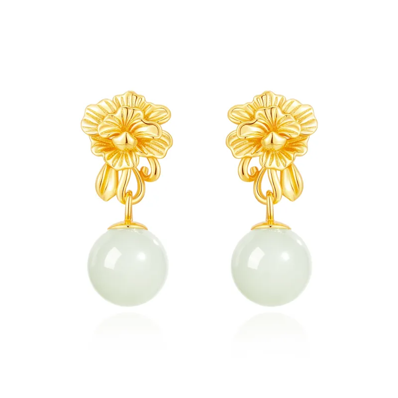 Central Fashion Hetian Jade Earrings Pale Greenish White Jade Women's-0