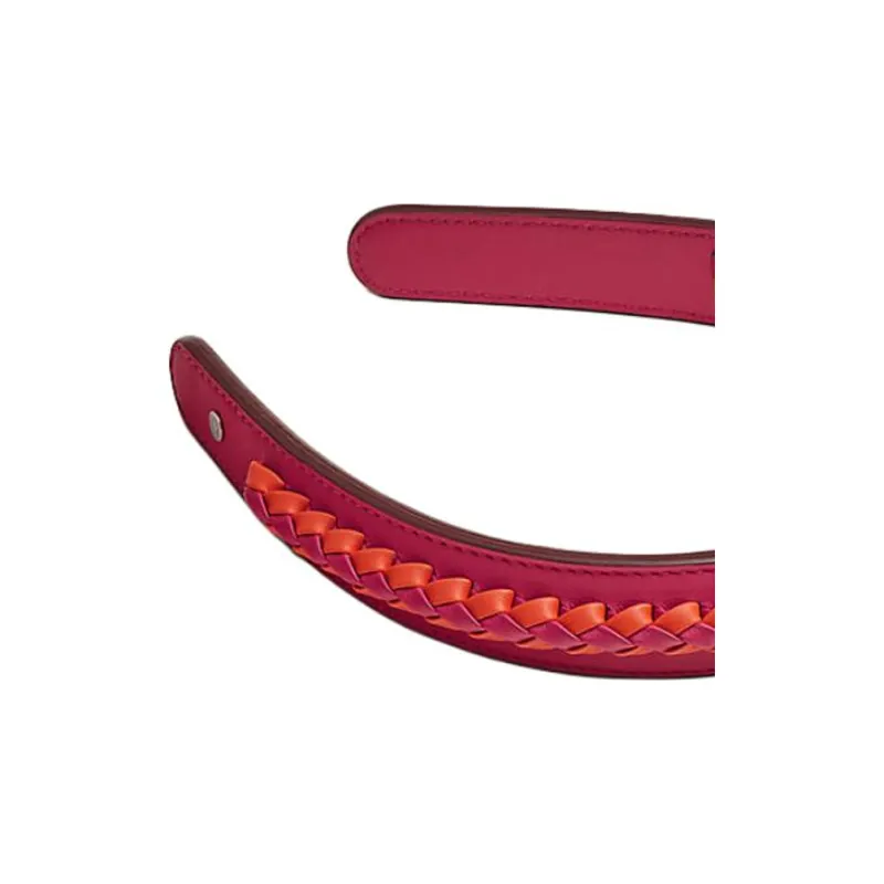 HERMES Leather Hair Bands Women's Red-1