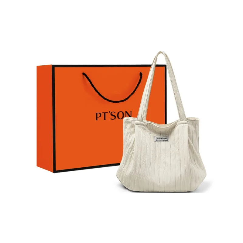 PT'SON Fabric Tote Handbag, Shoulder Bag Regular Women's Ecru/Black-0