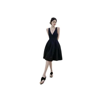 GOSO Slip Dresses Women's Black Deep V Skirt