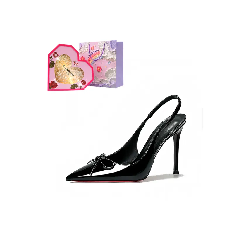 Crelinkxlat Lover Rose Box, French Pointed Toe Bowknot Back Strap Slim Heel High Heels Women's-19