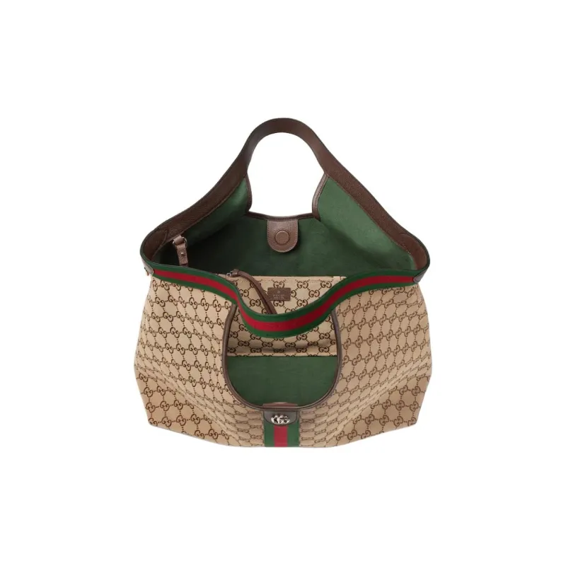 GUCCI GG Canvas Bag, Tote Bag, Shopping Bag, Shoulder Bag, Handbag Tubas Women's Beige & Dark Brown-4