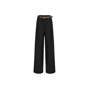 GIMING Casual Pants Women's Black+Leopard Print