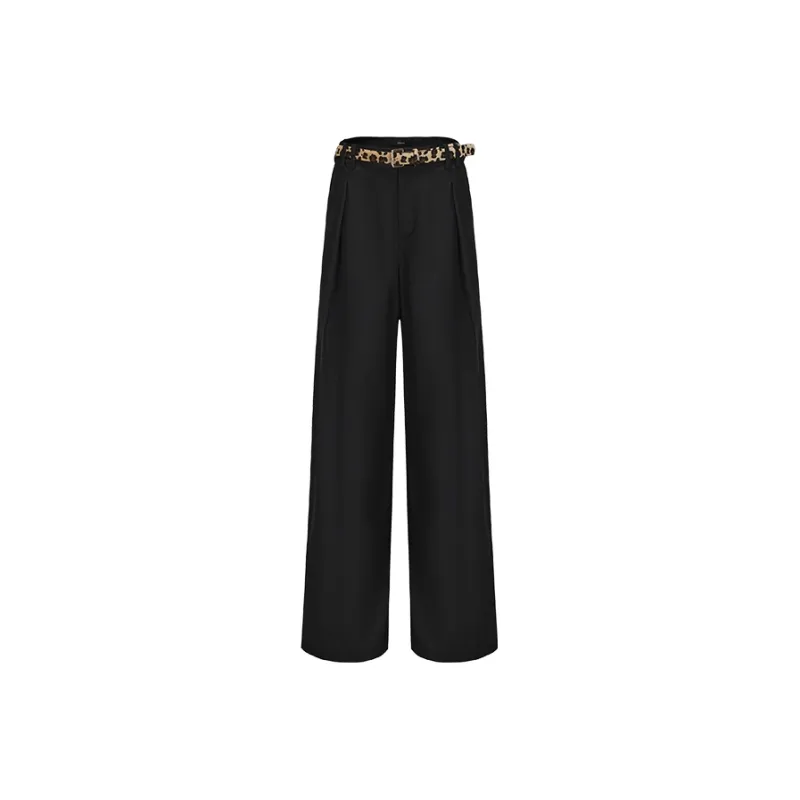 GIMING Casual Pants Women's Black+Leopard Print-0