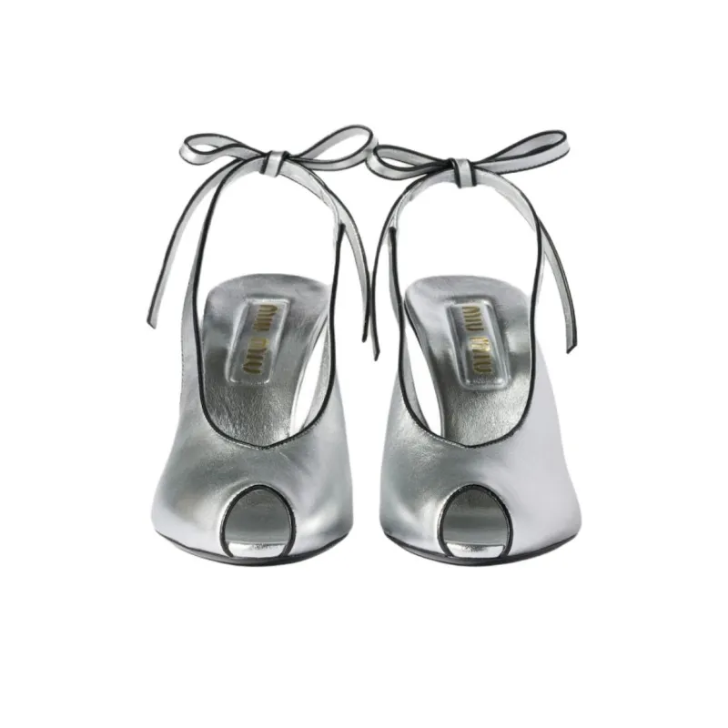 MIU MIU Mordore Cone Heel High Heels 8.5cm Women's Silver-2