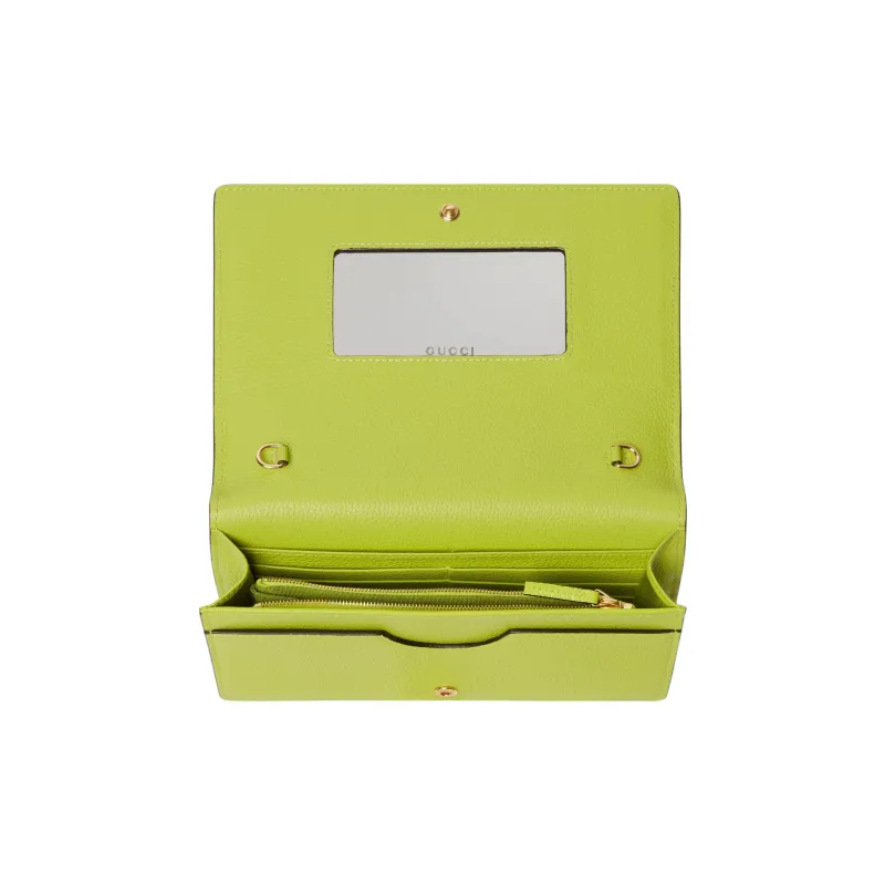 GUCCI GG Marmont Leather Wallet, Shoulder Bag Women's Beige & Bright Green-5