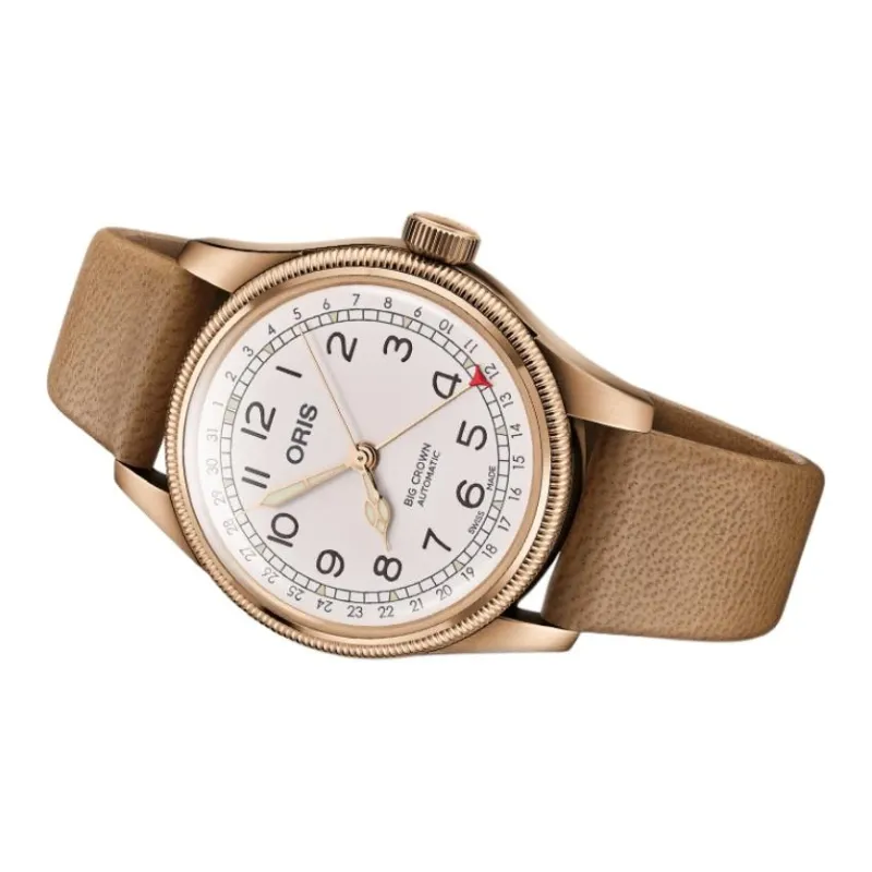 Oris Automatic Mechanical Movement Unisex Watch 40 meter Water Resistance White Dial Bronze Watch Case Leather Strap-1