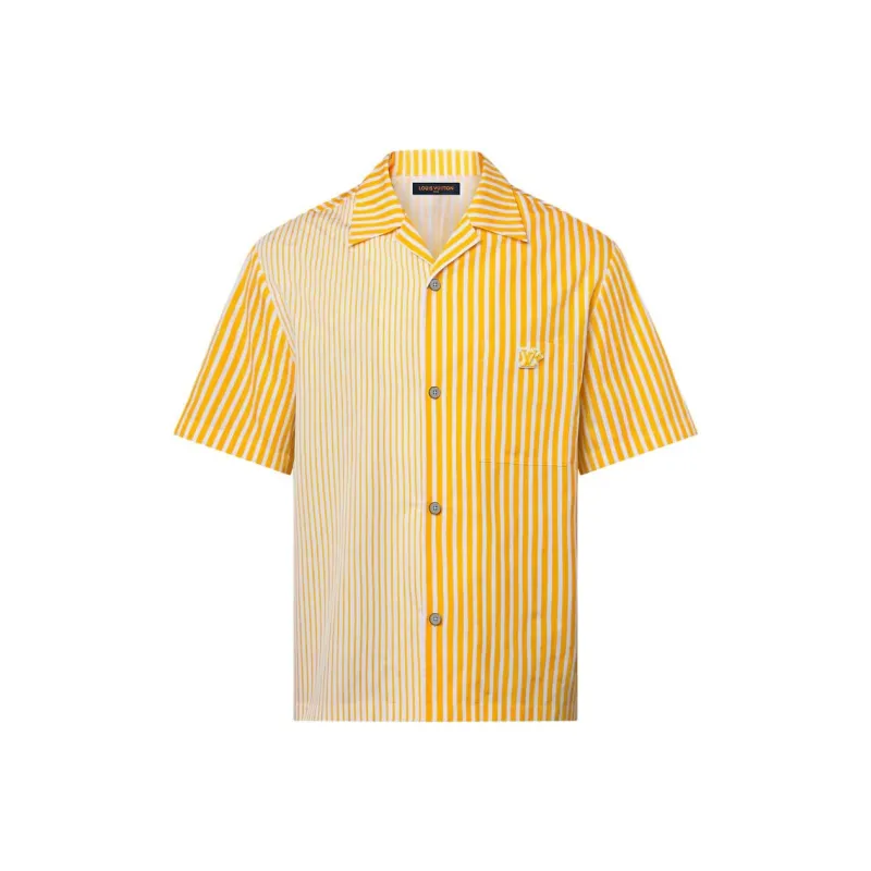 LOUIS VUITTON Monogram Striped Patchwork Short Sleeved Shirt-0