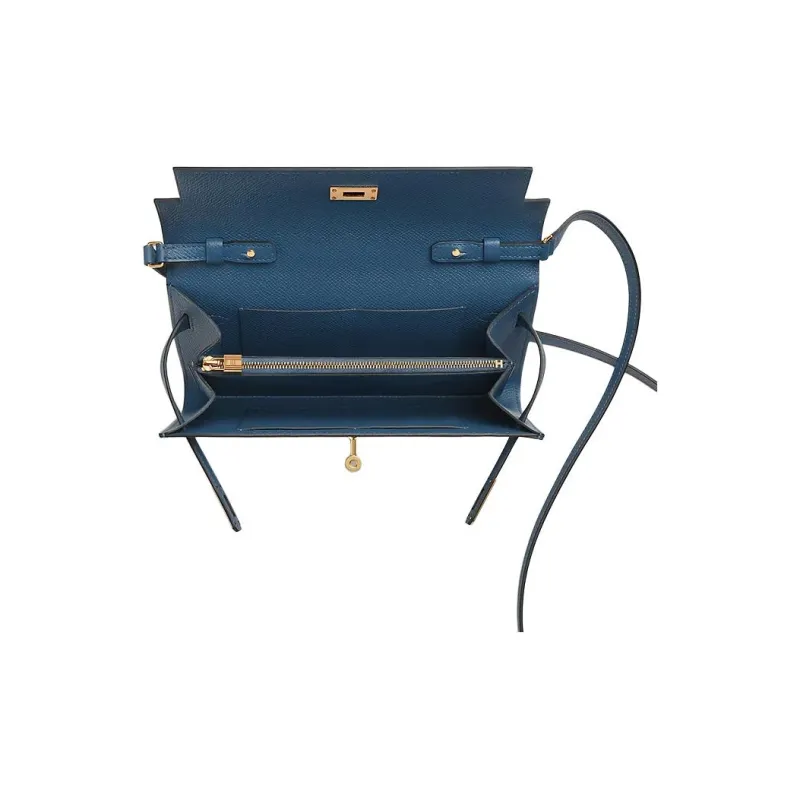 HERMES Kelly To Go Epsom Calfskin Wallet, Shoulder Bag Women's Blue-2