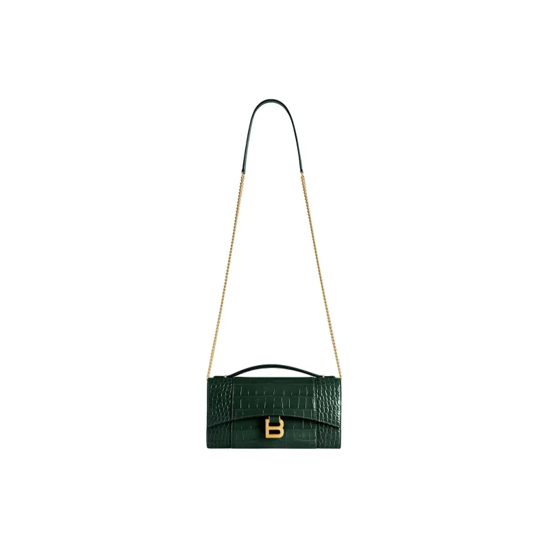 Balenciaga Hourglass Crocodile Pattern Embossed Calfskin One Shoulder Handbag Women's Forest Green-1