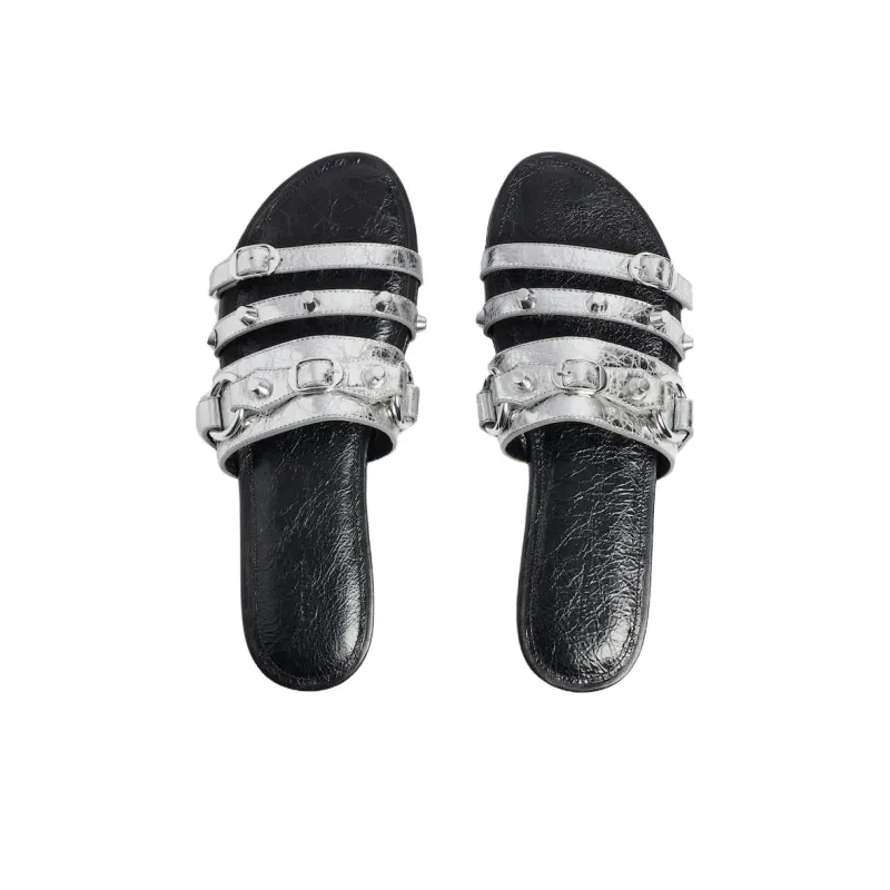 Balenciaga Slide Slippers Women's Silver-4