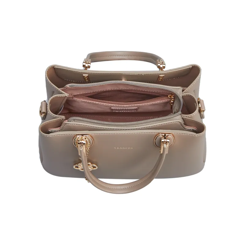 YEARCON Synthetic Leather Shoulder Bag, Crossbody Bag, Handbag Large Size Women's Gray-4