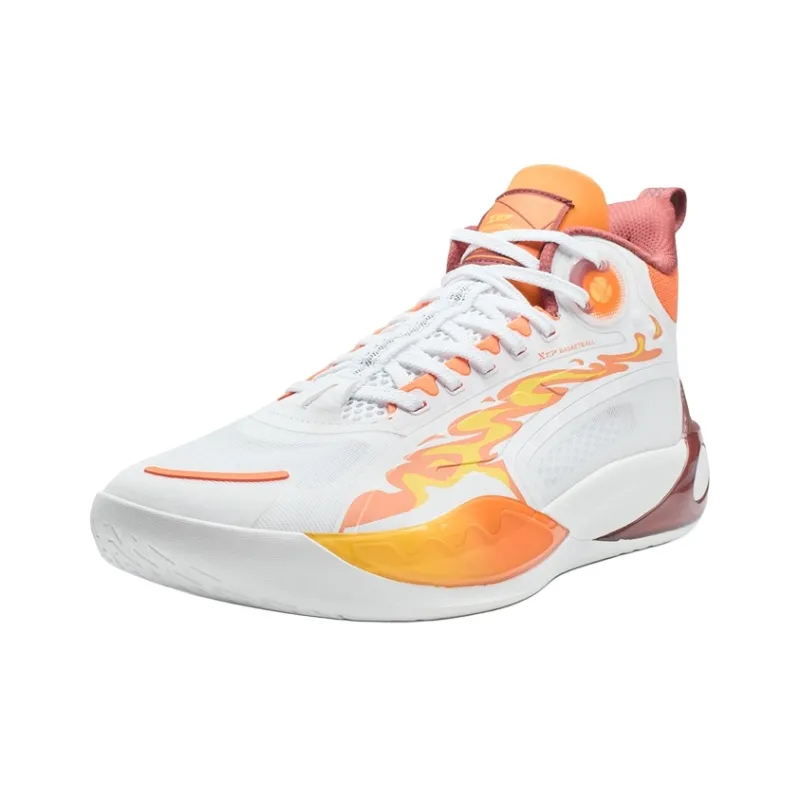 XTEP Abrasion Resistant Slip Resistant Low Top Basketball Shoes Men's White Orange-1