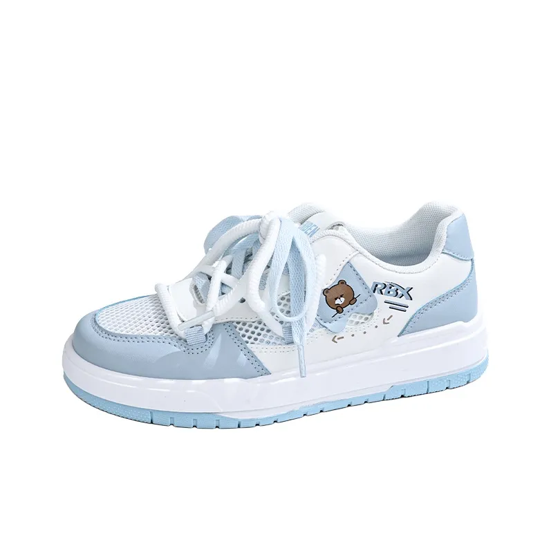 RENBEN Lightweight And Breathable Low Top Skateboard Shoes Women's White Blue-1