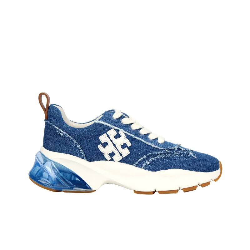 TORY BURCH Good Luck Distressed-finish Denim Sneakers-1
