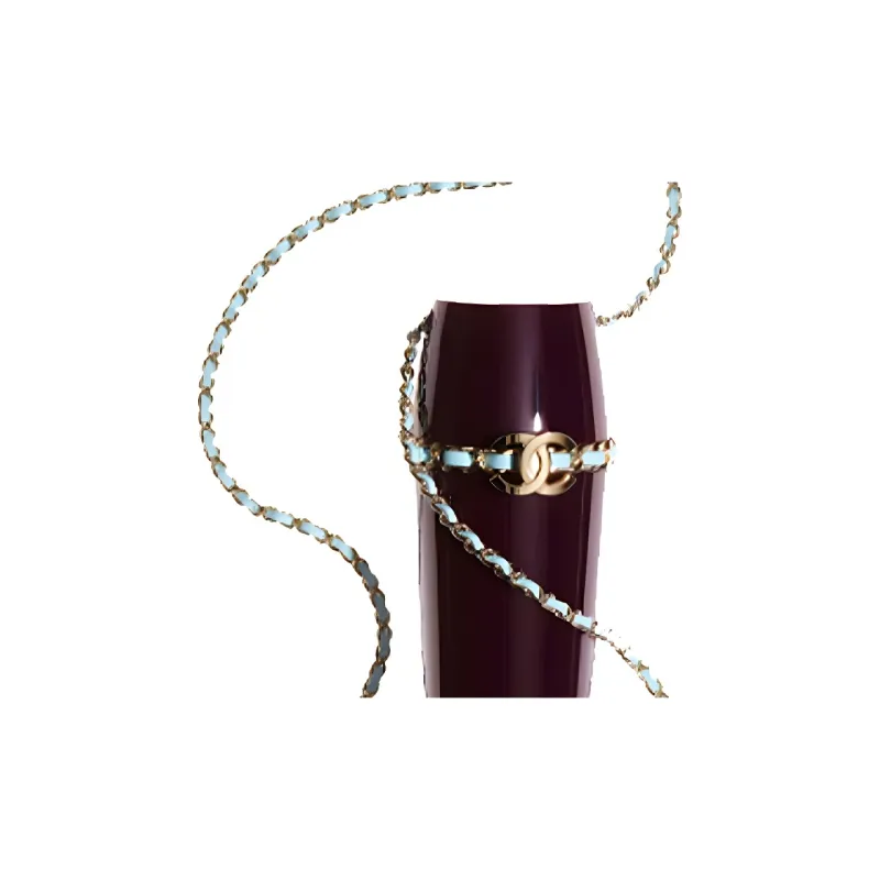CHANEL Leather Lipstick Bag Necklace Pouch Crossbody Bag Women's Burgundy & Blue-1