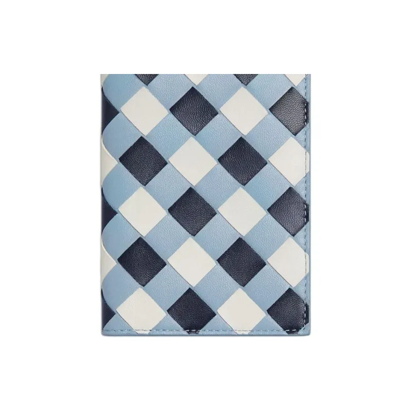 Bottega Veneta Intrecciato Cow Leather Passport Holder Women's Dark Blue & Ice Blue & White-3