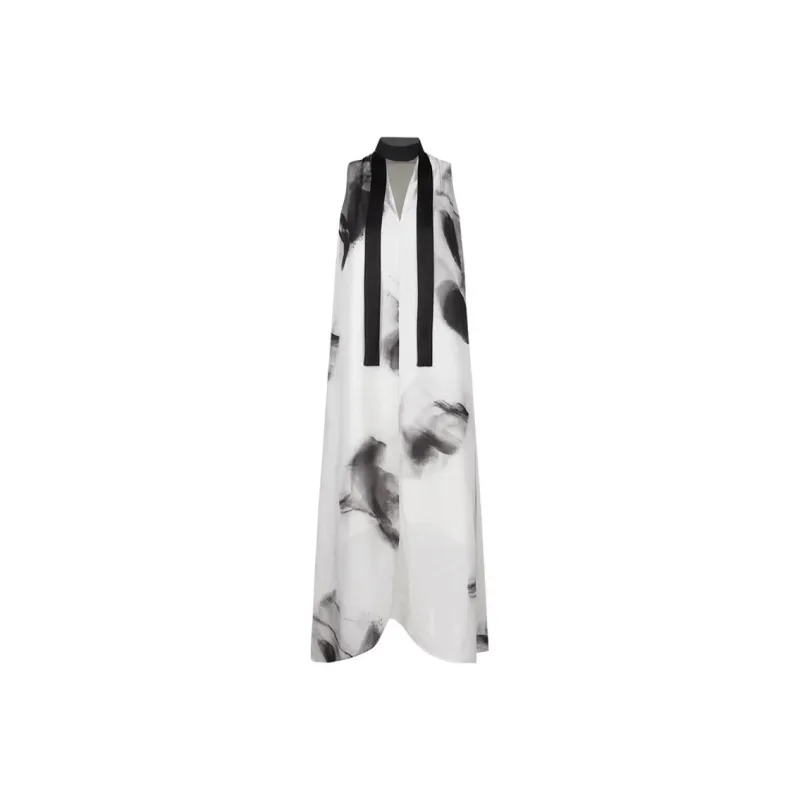 SKYA Sleeveless Dresses Women's Ink Wash White With Belt-0