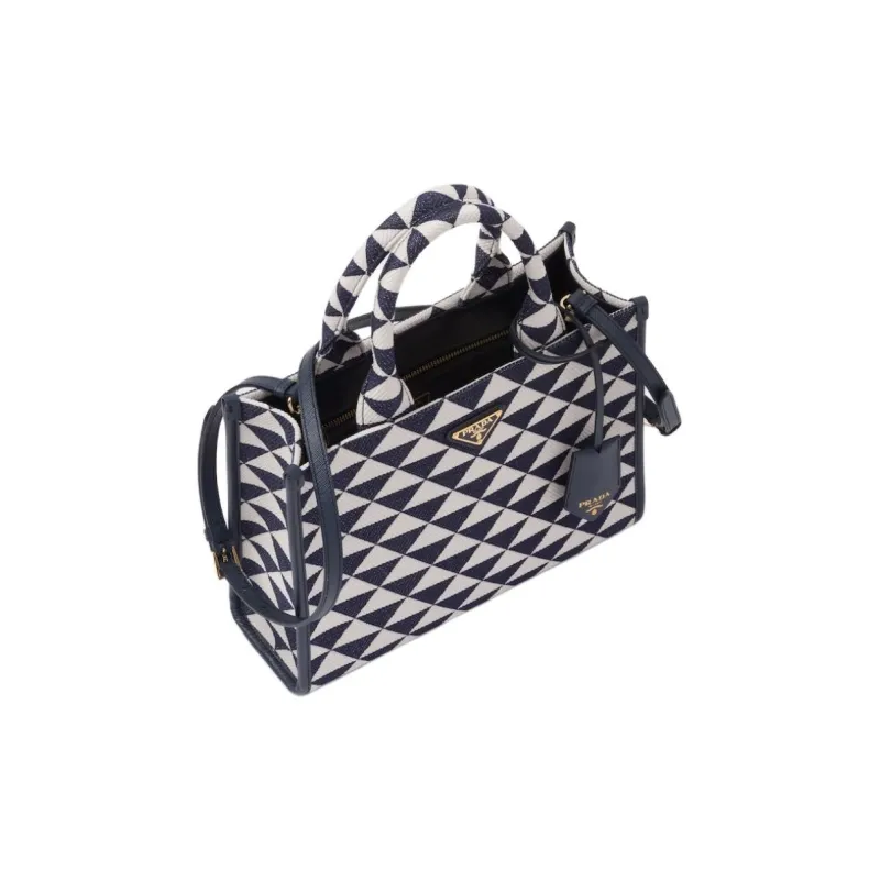 PRADA Symbole Leather Tote Bag, Shopping Bag, Shoulder Bag, Handbag Trumpets Women's Baltic Sea Blue-1