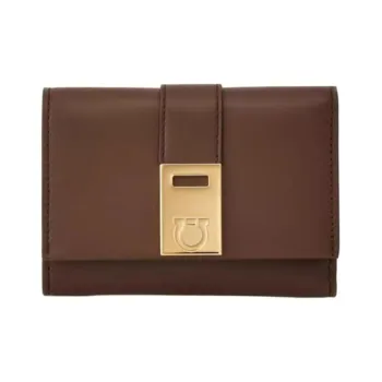 FERRAGAMO Hug Cow Leather Wallet Trumpets Women's Brown