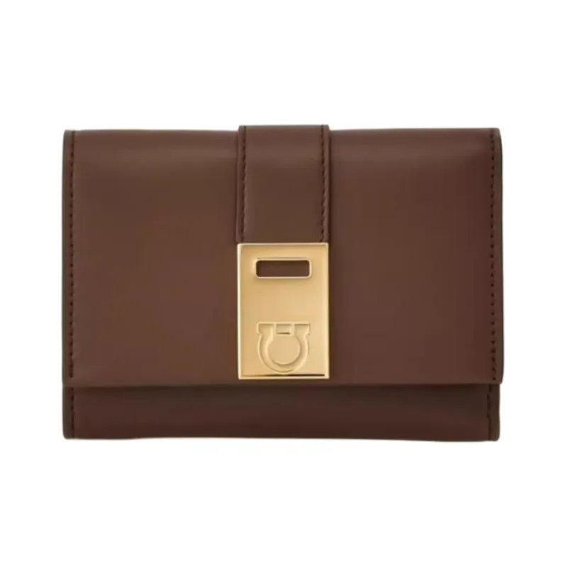 FERRAGAMO Hug Cow Leather Wallet Trumpets Women's Brown-0