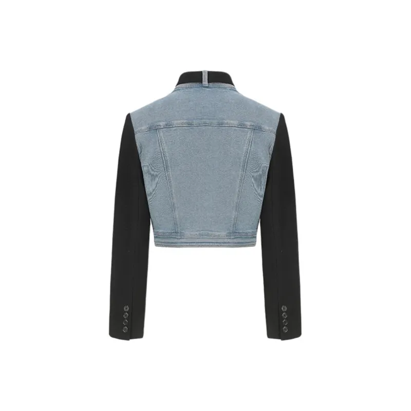 GIMING Denim Jackets Women's Blue+Black-1