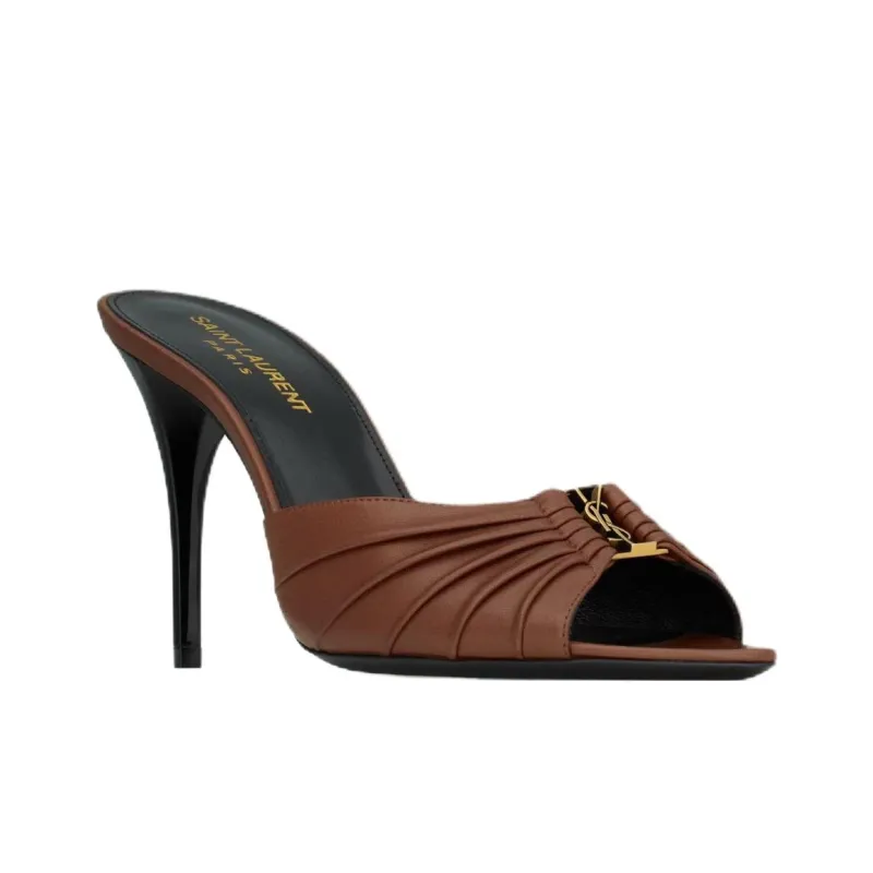 SAINT LAURENT Slide Slippers 9cm Women's Brown-2