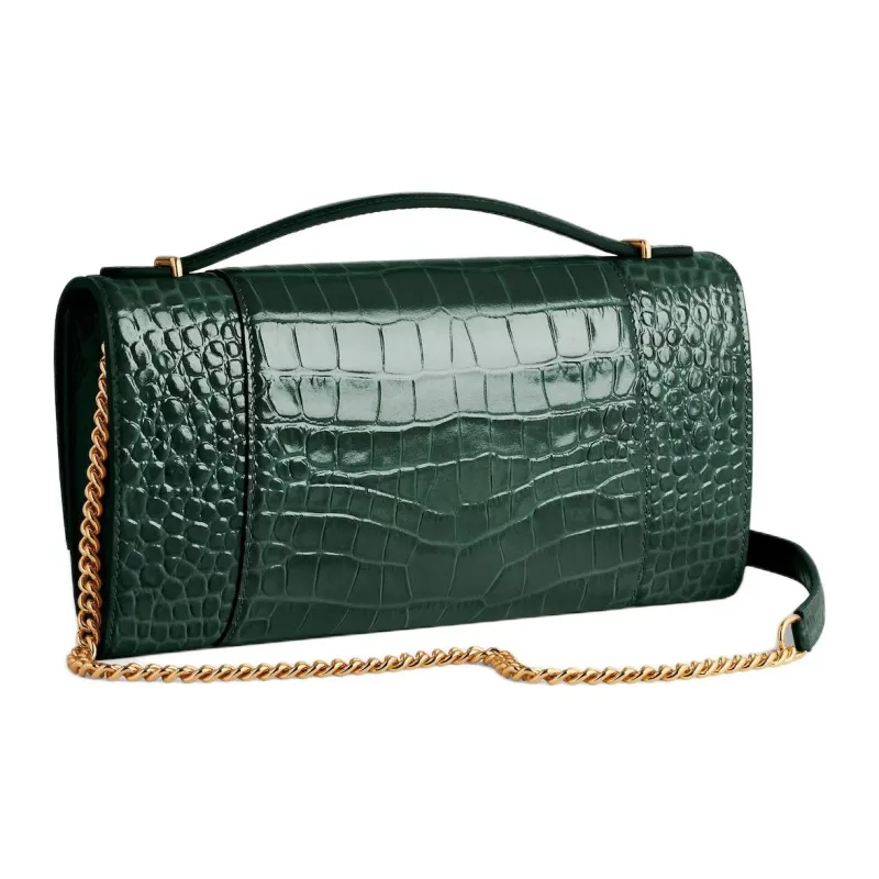 Balenciaga Hourglass Crocodile Pattern Embossed Calfskin One Shoulder Handbag Women's Forest Green-3