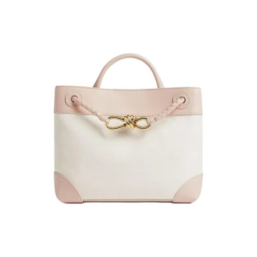 Bottega Veneta Andiamo Series Cotton Shoulder Bag, Handbag Trumpets Women's White & Pink