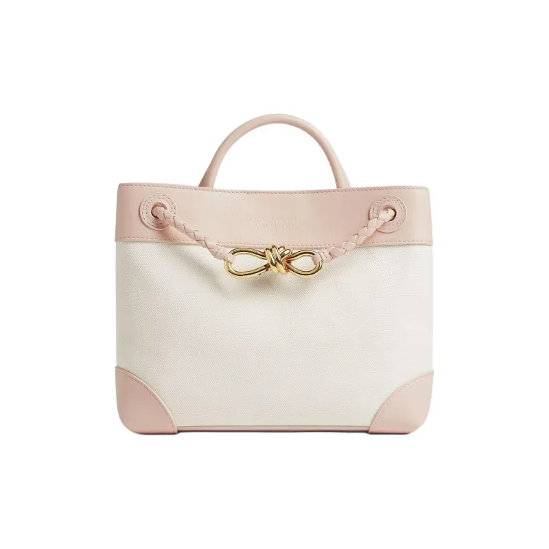 Bottega Veneta Andiamo Series Cotton Shoulder Bag, Handbag Trumpets Women's White & Pink-0