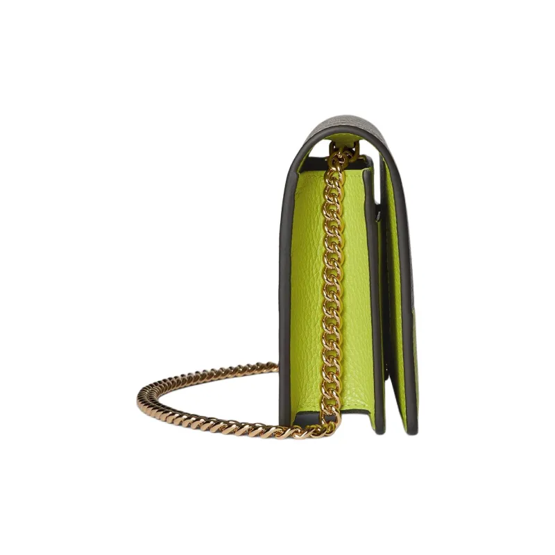 GUCCI GG Marmont Leather Wallet, Shoulder Bag Women's Beige & Bright Green-2