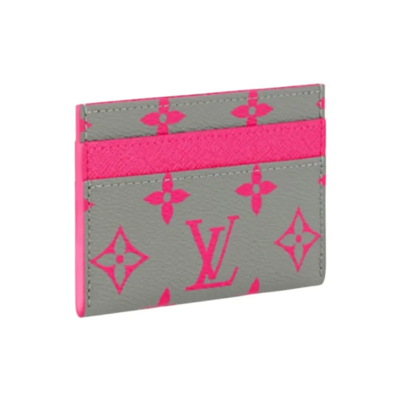 LOUIS VUITTON Color Block Design Card Holder Men's Gray & Pink-1