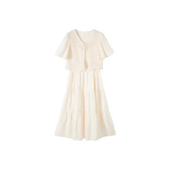 XIANGYING Two Piece Skirt Sets Women's Beige, Warm White